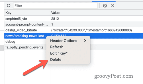 Изтрийте стойностите на ключовете за локално съхранение в инструментите за разработчици на Google Chrome