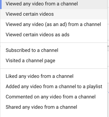 Как да настроите рекламна кампания в YouTube, стъпка 27, задайте конкретно действие на потребителя за ремаркетинг