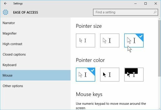Съвет за Windows 10: Увеличете размера и цвета на показалеца на мишката