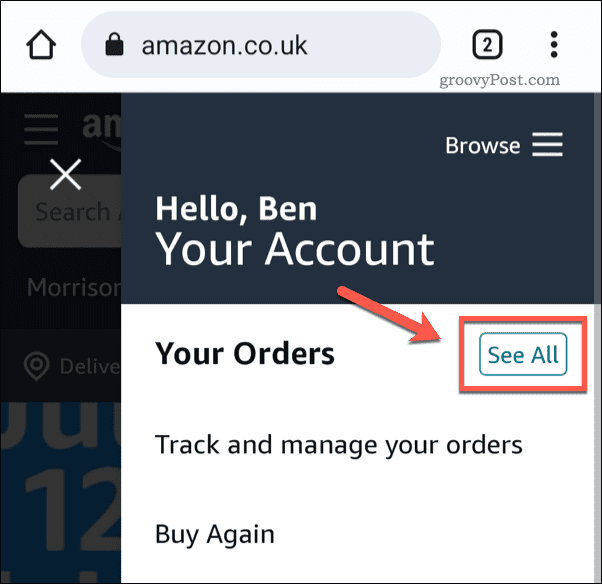 Вижте всички поръчки на Amazon mobile