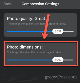 настройка за размер на изображението в приложението за компресиране на снимки