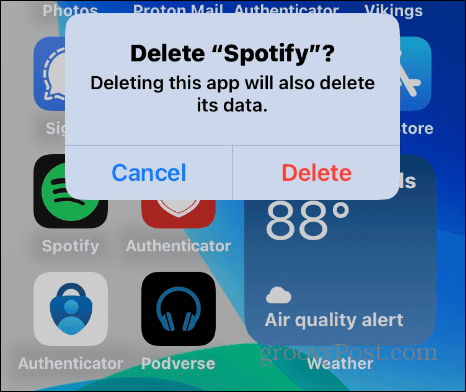 Изтрийте приложението Spotify на iPhone