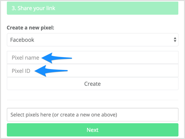 Въведете името на пиксела си и идентификатора на пиксела в Meteor.link.