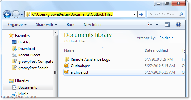 по подразбиране Outlook 2010 pst файлова папка 