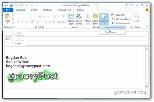 Outlook 2013 лента за подпис на бутон