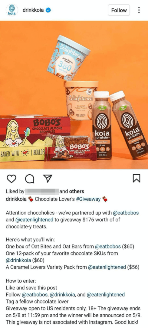 изображение на бизнес публикация в Instagram с ко-брандирано раздаване