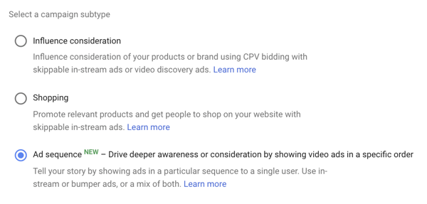 Как да настроите кампания за реклами в YouTube, стъпка 39, опция за задаване на последователност на рекламите