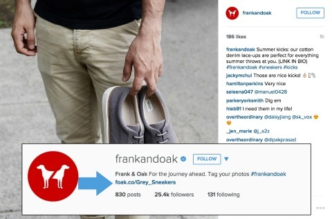 Франк и Оук пример за добавяне на връзки към биографията ви в Instagram