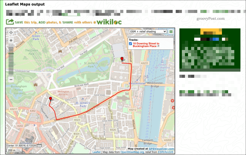 Примерна карта, създадена с помощта на услугата GPS Visualizer
