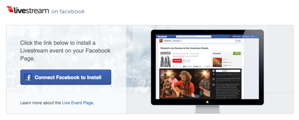 Щракнете върху бутона Свързване на Facebook за инсталиране, за да инсталирате Livestream на вашата страница във Facebook.