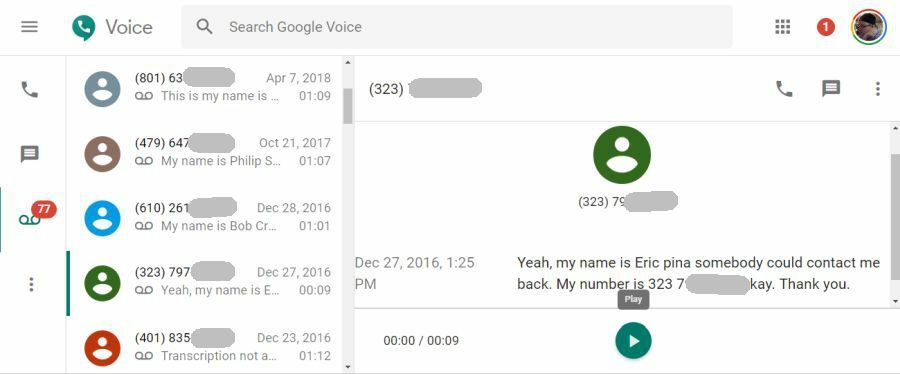 гласови съобщения в google