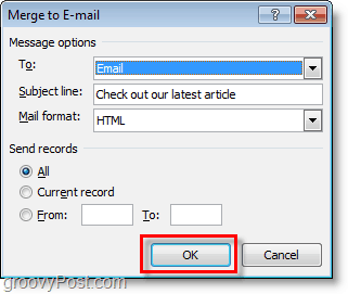 потвърдете и щракнете ОК, за да изпратите масово имейл на персонализирани имейли