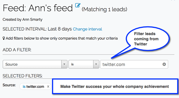 Създайте филтри Leadfeeder за проследяване на потенциални клиенти, идващи от вашите канали в социалните медии.