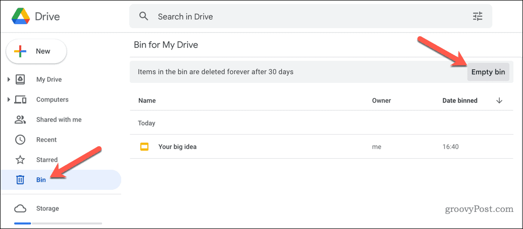 Как да изпразните кошчето в Google Drive