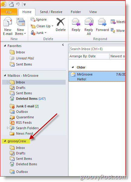 Снимка на Outlook 2010 как да добавите допълнителна пощенска кутия