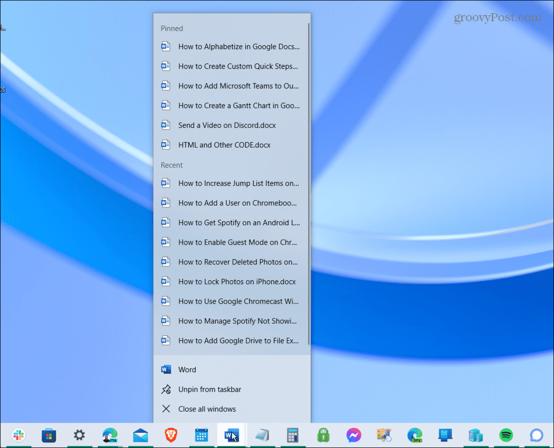 Увеличаване на елементите от списъка за прескачане в Windows 