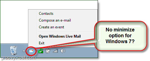 как да се сведе до минимум живата поща до системната област в Windows 7