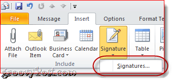 Прикачете визитка в Outlook 2010 подпис на електронна поща