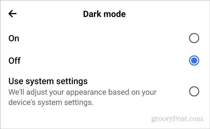 Facebook Dark Mode Настройки на Android Поверителност Тъмният режим е изключен