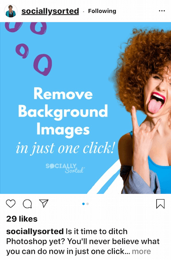 Социално сортирана публикация в Instagram със светъл шрифт на по-тъмен фон