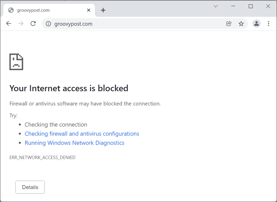  Достъпът до интернет блокира Google Chrome