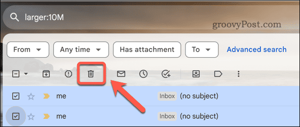 Изтриване на имейли в Gmail от резултатите от търсенето