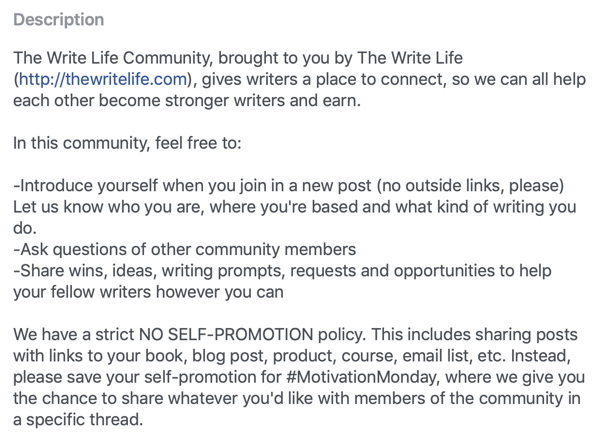 Как да подобрите вашата общност във Facebook група, пример за описание на групата във Facebook и правила от The Community Life Community