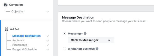 Facebook Click to Messenger реклами, стъпка 1.