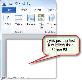 използвайте клавиша f3, за да вмъкнете автотекст в word или outlook