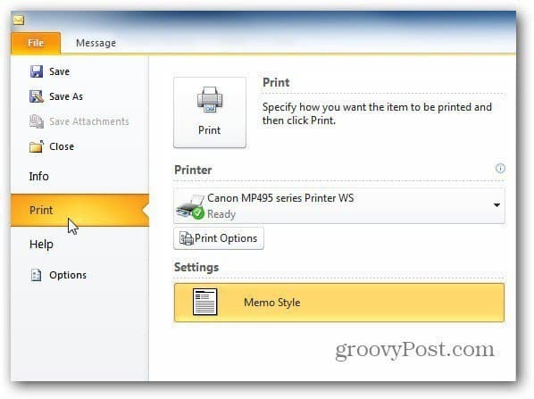 Outlook 2010: Печат само на една страница от съобщение
