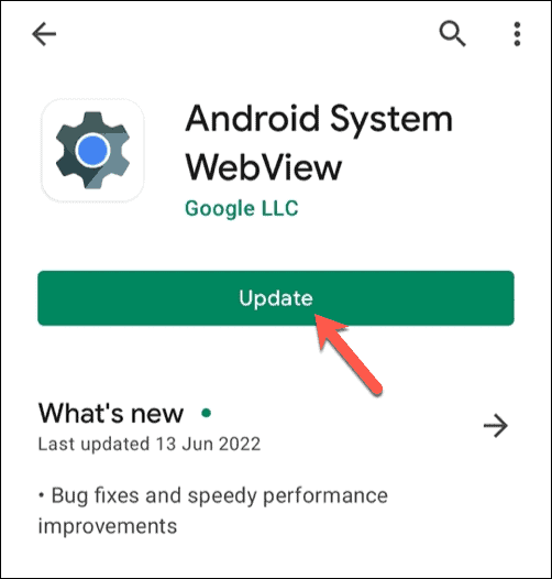 Актуализиране на Android System WebView в Google Play Store