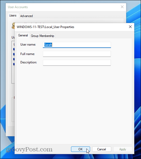 потребителско име netplwiz windows 11