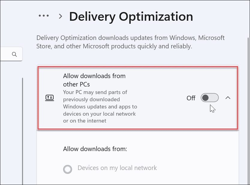 Деактивирайте оптимизацията на доставката в Windows 11