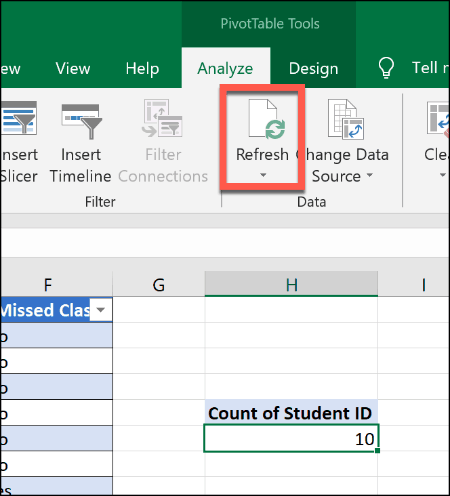 Освежаване на оборотна таблица в Excel