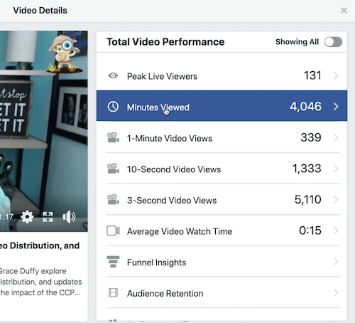 facebook графичен пример за задържане на аудиторията в раздела за цялостно видео изпълнение