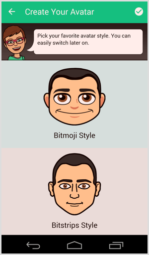 bitmoji изберете стил на аватар