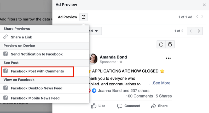 стъпка 1 за това как да прегледате отрицателната обратна връзка за реклами във Facebook