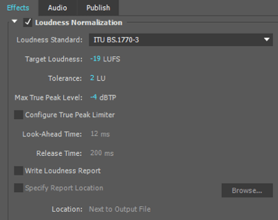 Използвам тези настройки за нормализиране на силата на звука, когато експортирам аудио файла си в Adobe Premiere.