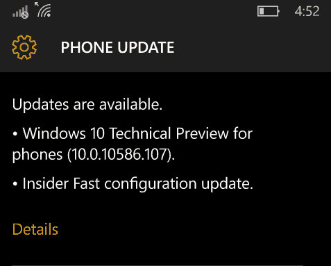 Windows 10 Mobile Insider Preview Build 10586.107 и издайте пръстен за визуализация