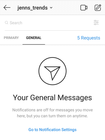 Преглед на съобщения в Instagram Creator Profile Direct Messages Inbox.
