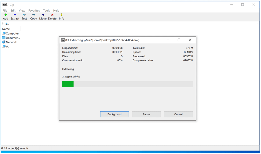 DMG файлове в Windows 10 Извличане на DMG 