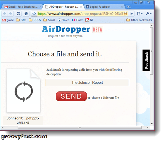 AirDropper Dropbox - Изберете файл за изпращане