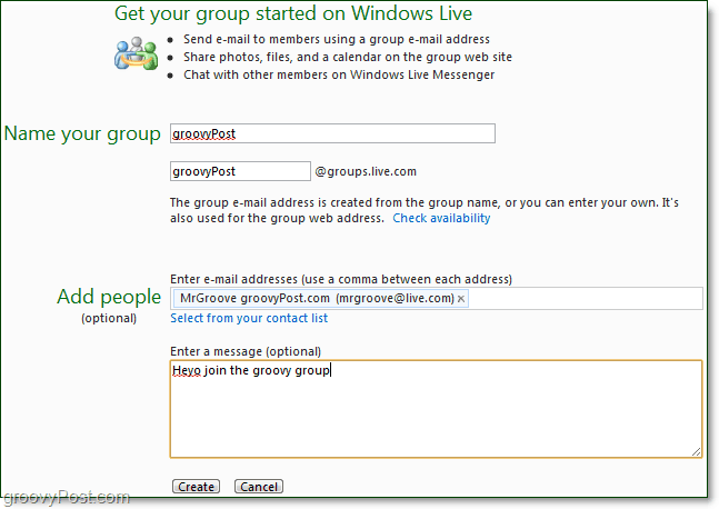 създайте Windows Live група