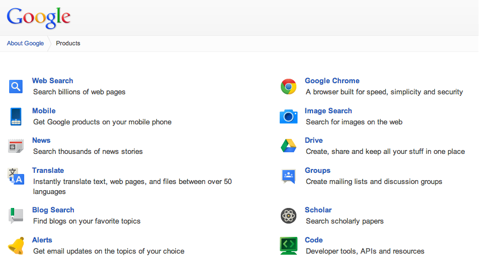 страница на продукти на Google