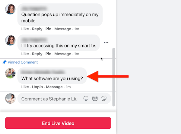 опция за фиксиране на коментар по-долу се появява на хоста на потока на живо във facebook под всеки направен коментар, като както и да покажете как изглежда фиксиран коментар, когато е фиксиран в долната част на вашите коментари зрители