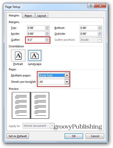 Word 2013 брошури книга сгъване