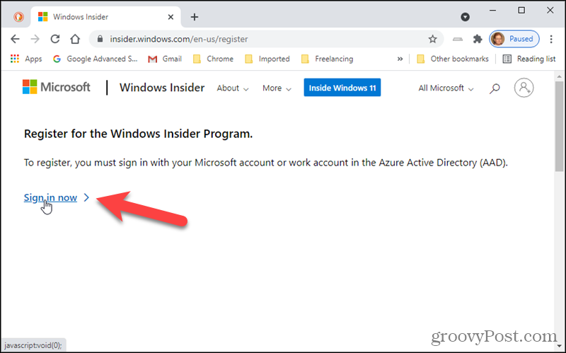 Влезте в програмата Windows Insider