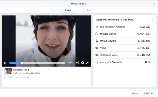 видео метрики на живо във Facebook