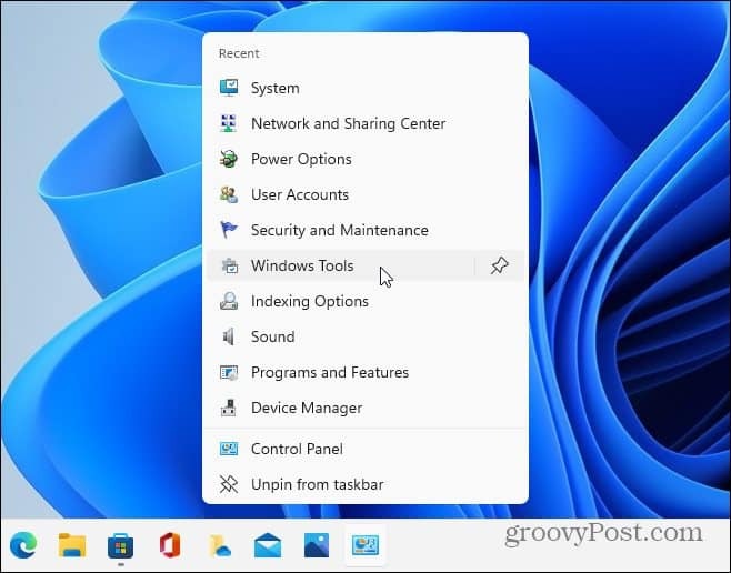 Достъп до CPL елементи Windows 11 лента на задачите