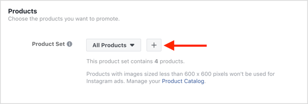 Изберете продуктите, които да популяризирате във вашата кампания за динамични реклами във Facebook.